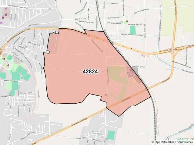 Mapa del código postal 42824, Tula de Allende, Hidalgo