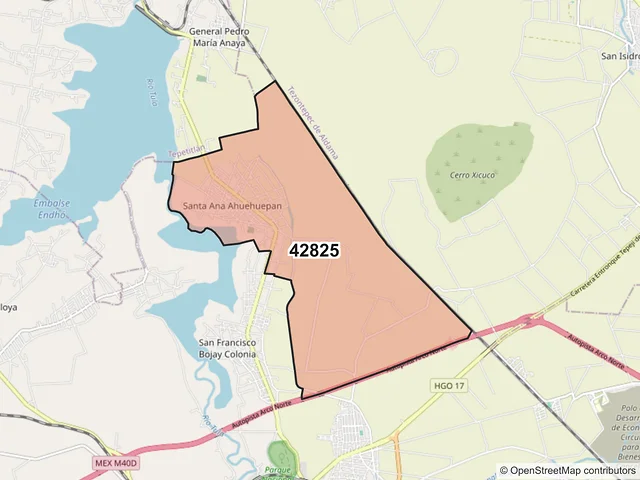 Mapa del código postal 42825, Tula de Allende, Hidalgo
