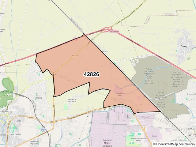 Mapa del código postal 42826, Tula de Allende, Hidalgo