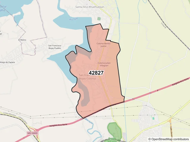 Mapa del código postal 42827, Tula de Allende, Hidalgo