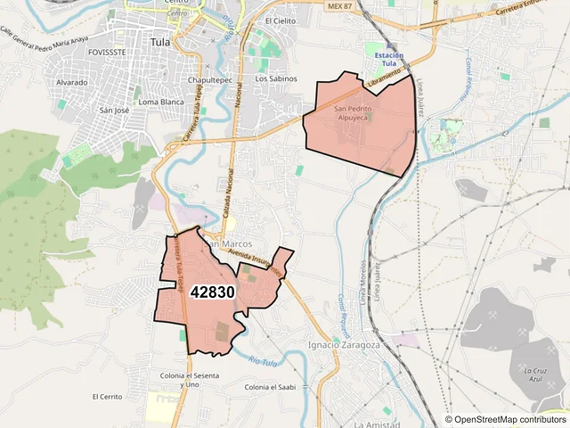 Mapa del código postal 42830, Tula de Allende, Hidalgo
