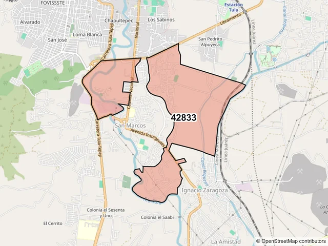 Mapa del código postal 42833, Tula de Allende, Hidalgo