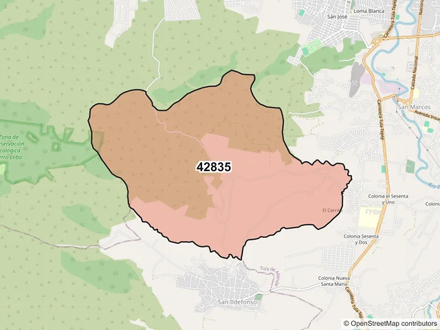 Mapa del código postal 42835, Tula de Allende, Hidalgo
