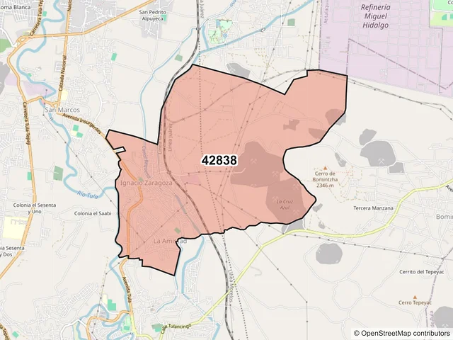 Mapa del código postal 42838, Tula de Allende, Hidalgo