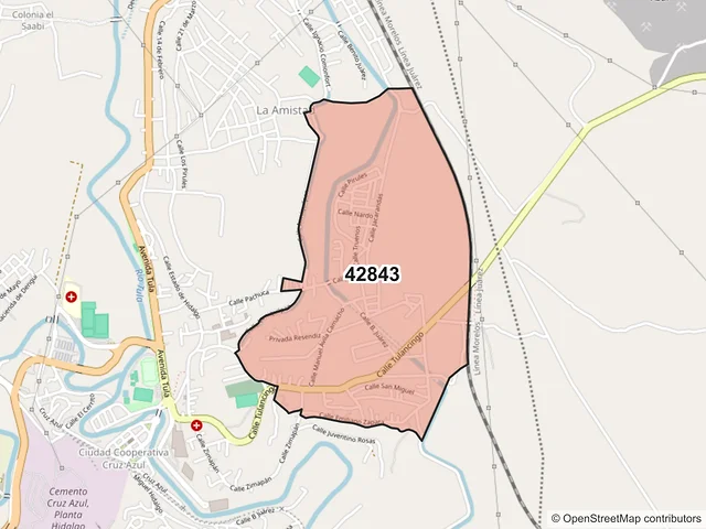 Mapa del código postal 42843, Tula de Allende, Hidalgo
