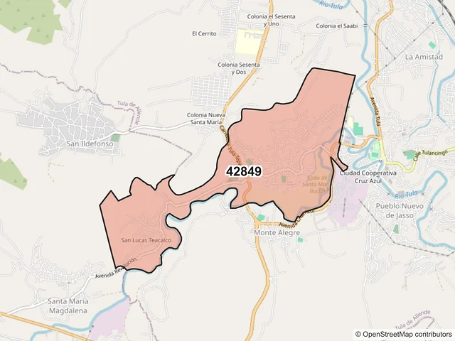 Mapa del código postal 42849, Tula de Allende, Hidalgo