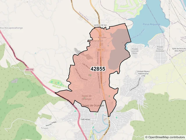 Mapa del código postal 42855, Tepeji del Río de Ocampo, Hidalgo