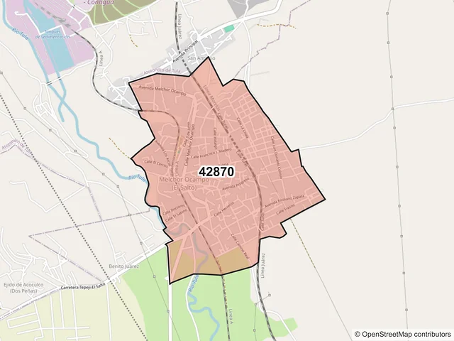 Mapa del código postal 42870, Tepeji del Río de Ocampo, Hidalgo