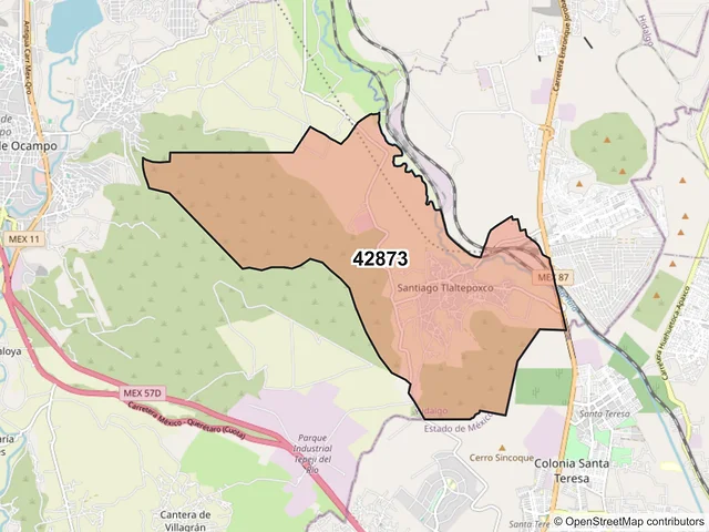 Mapa del código postal 42873, Tepeji del Río de Ocampo, Hidalgo