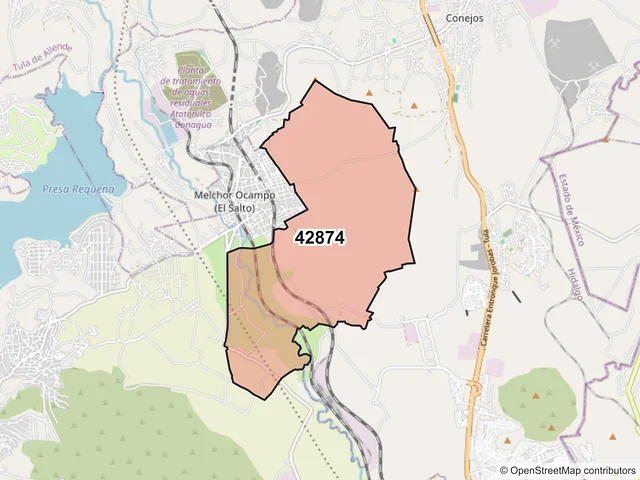 Mapa del código postal 42874, Tepeji del Río de Ocampo, Hidalgo