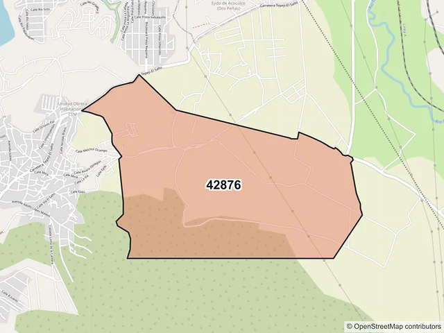 Mapa del código postal 42876, Tepeji del Río de Ocampo, Hidalgo