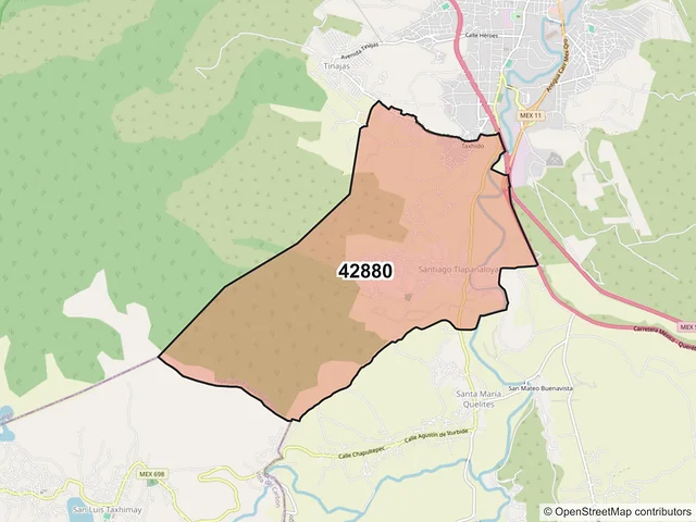 Mapa del código postal 42880, Tepeji del Río de Ocampo, Hidalgo