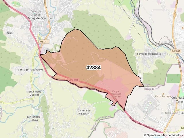 Mapa del código postal 42884, Tepeji del Río de Ocampo, Hidalgo
