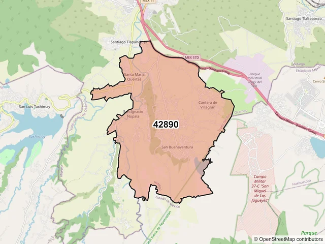 Mapa del código postal 42890, Tepeji del Río de Ocampo, Hidalgo