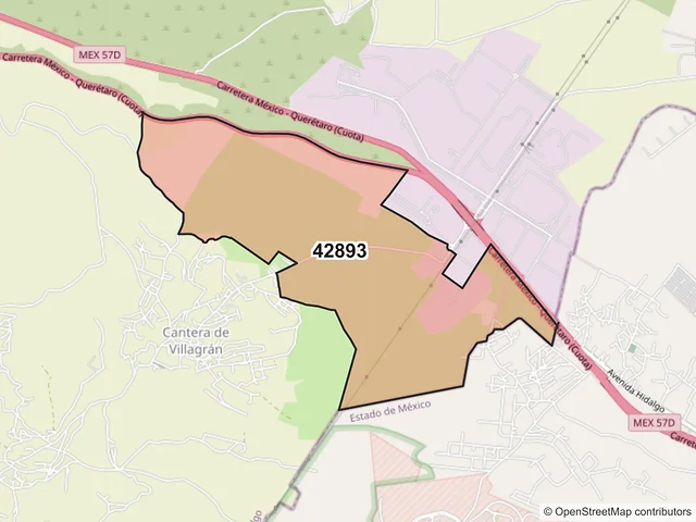 Mapa del código postal 42893, Tepeji del Río de Ocampo, Hidalgo
