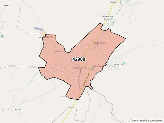Mapa del código postal 42900, Chapantongo, Hidalgo