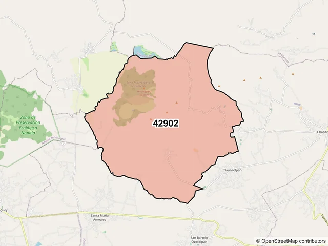 Mapa del código postal 42902, Chapantongo, Hidalgo