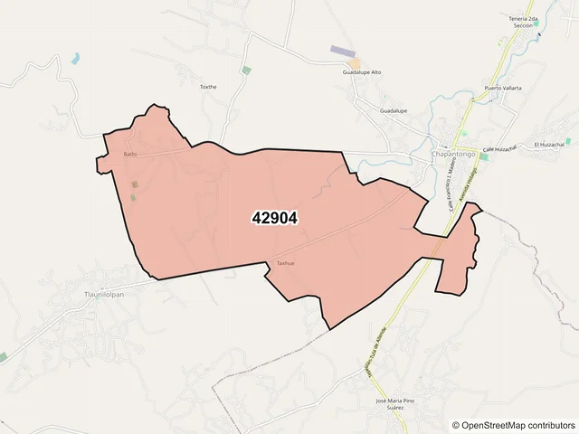 Mapa del código postal 42904, Chapantongo, Hidalgo