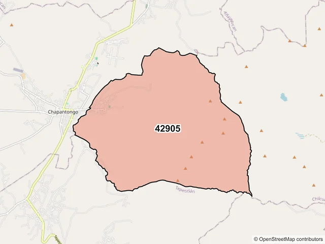 Mapa del código postal 42905, Chapantongo, Hidalgo