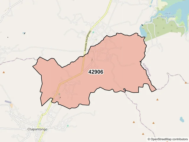 Mapa del código postal 42906, Chapantongo, Hidalgo