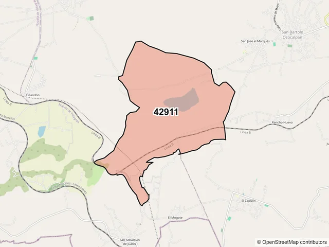 Mapa del código postal 42911, Chapantongo, Hidalgo