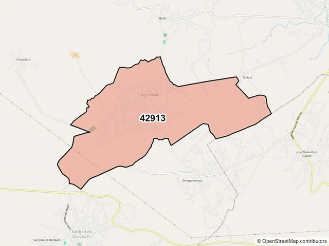 Mapa del código postal 42913, Chapantongo, Hidalgo