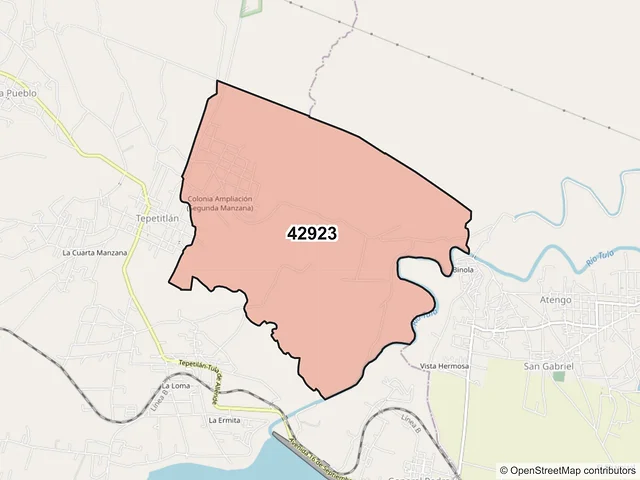 Mapa del código postal 42923, Tepetitlán, Hidalgo
