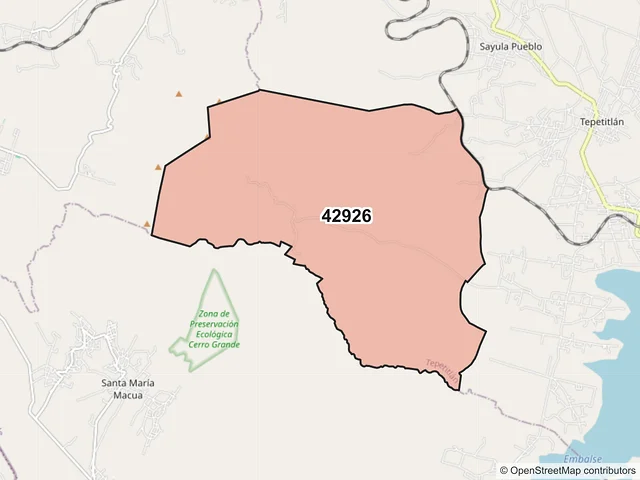 Mapa del código postal 42926, Tepetitlán, Hidalgo