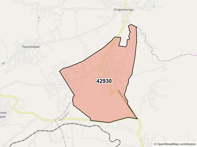 Mapa del código postal 42930, Tepetitlán, Hidalgo
