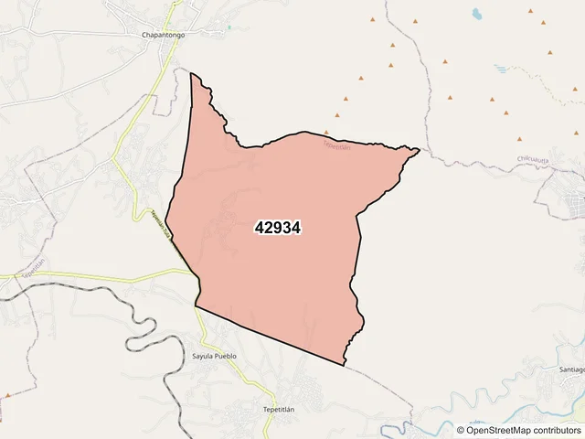 Mapa del código postal 42934, Tepetitlán, Hidalgo