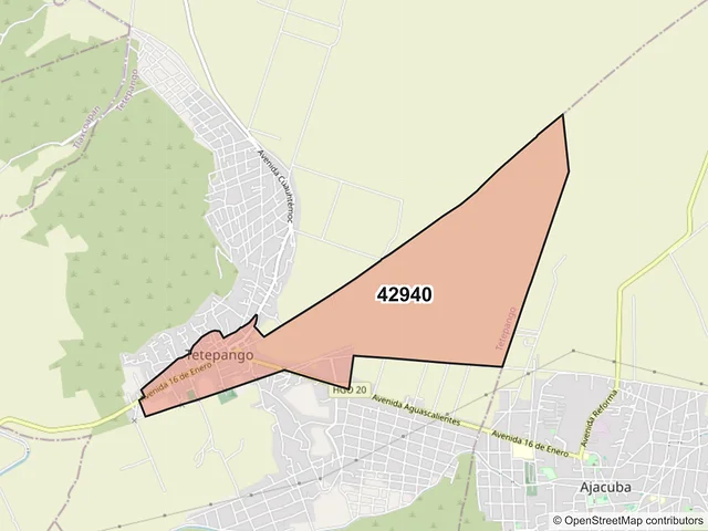 Mapa del código postal 42940, Tetepango, Hidalgo