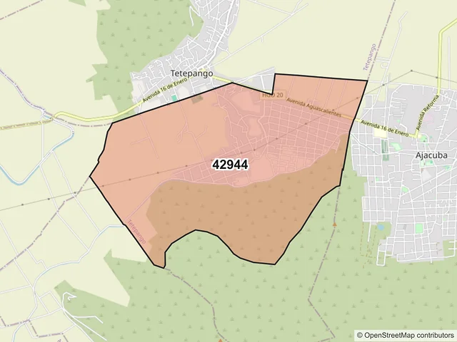 Mapa del código postal 42944, Tetepango, Hidalgo
