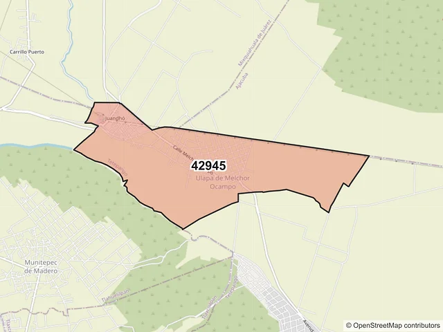 Mapa del código postal 42945, Tetepango, Hidalgo