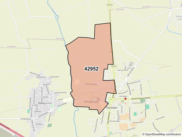 Mapa del código postal 42952, Tlaxcoapan, Hidalgo