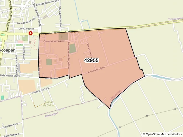 Mapa del código postal 42955, Tlaxcoapan, Hidalgo