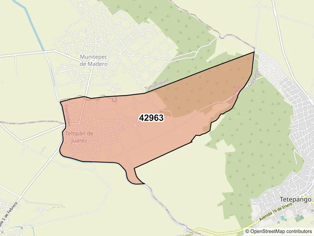 Mapa del código postal 42963, Tlaxcoapan, Hidalgo