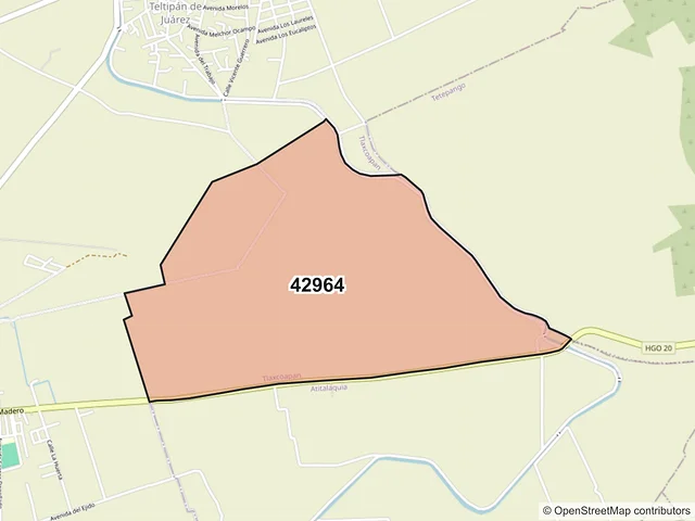 Mapa del código postal 42964, Tlaxcoapan, Hidalgo