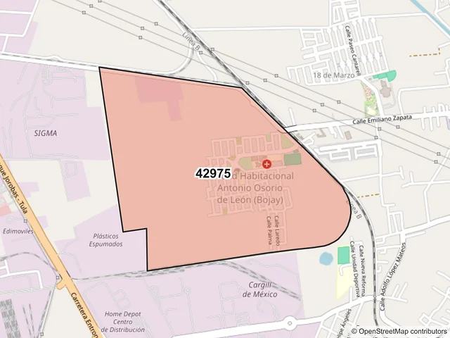 Mapa del código postal 42975, Atitalaquia, Hidalgo