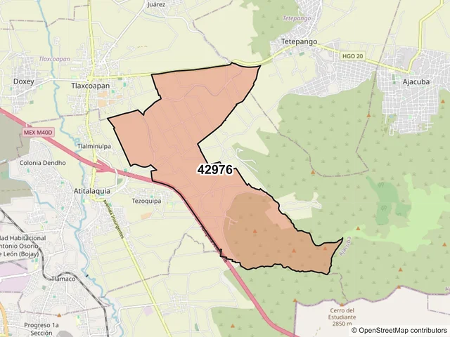 Mapa del código postal 42976, Atitalaquia, Hidalgo