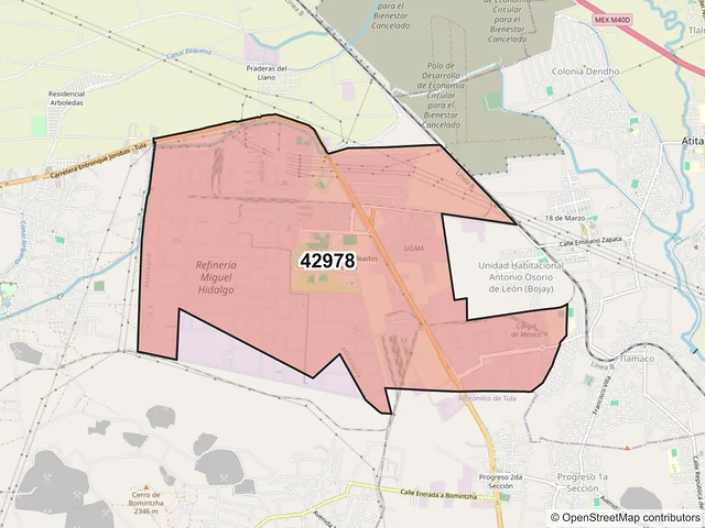 Mapa del código postal 42978, Atitalaquia, Hidalgo