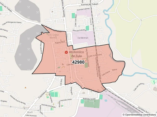 Mapa del código postal 42980, Atotonilco de Tula, Hidalgo