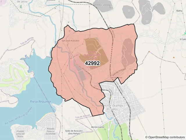 Mapa del código postal 42992, Atotonilco de Tula, Hidalgo