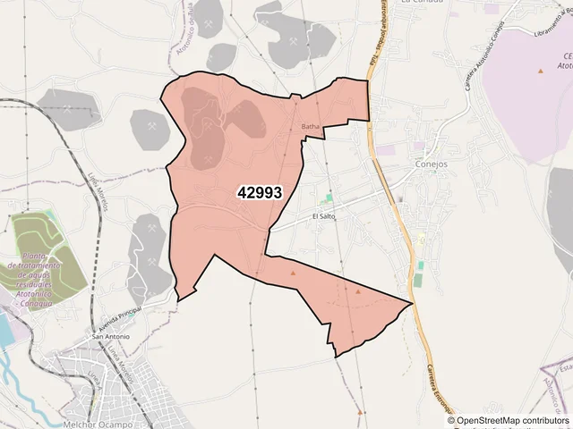 Mapa del código postal 42993, Atotonilco de Tula, Hidalgo