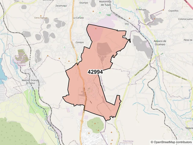 Mapa del código postal 42994, Atotonilco de Tula, Hidalgo