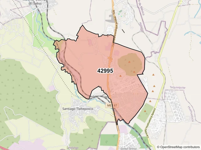 Mapa del código postal 42995, Atotonilco de Tula, Hidalgo
