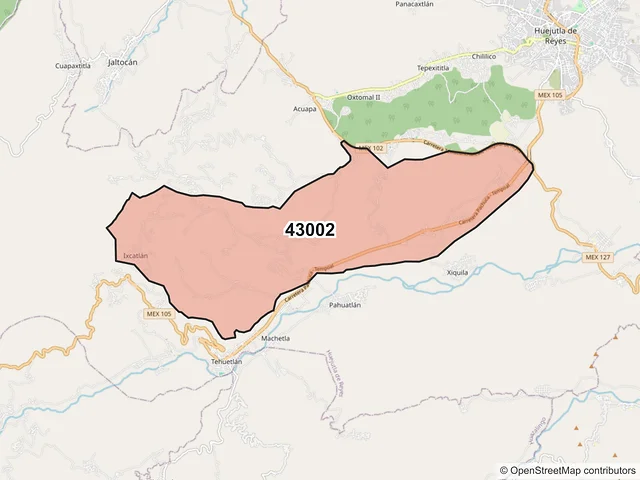 Mapa del código postal 43002, Huejutla de Reyes, Hidalgo