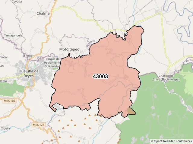 Mapa del código postal 43003, Huejutla de Reyes, Hidalgo