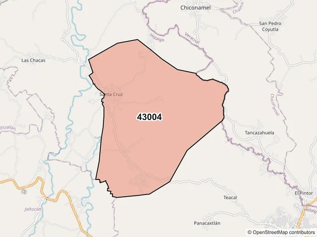 Mapa del código postal 43004, Huejutla de Reyes, Hidalgo