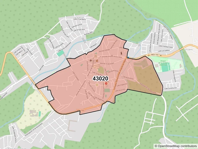 Mapa del código postal 43020, San Felipe Orizatlán, Hidalgo