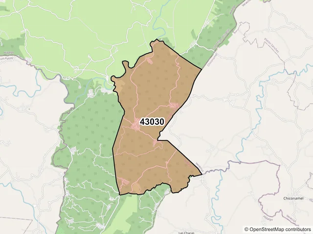 Mapa del código postal 43030, San Felipe Orizatlán, Hidalgo